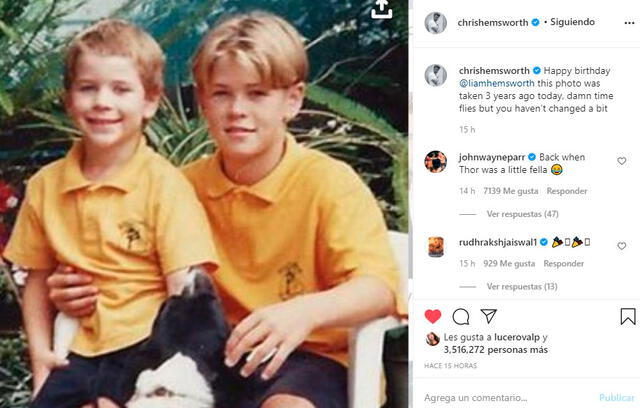 Chris Hemsworth saludó a su hermano menor Liam Hemsworth por su cumpleaños número 31. Foto: Chris Hemsworth Instagram