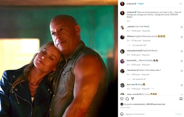 Diesel le ofreció un papel en la saga a Brie Larson  tras el pedido de la actriz en redes sociales y le dedicó un post de instagram a su encuentro. Foto: @vindiesel/ Instagram.