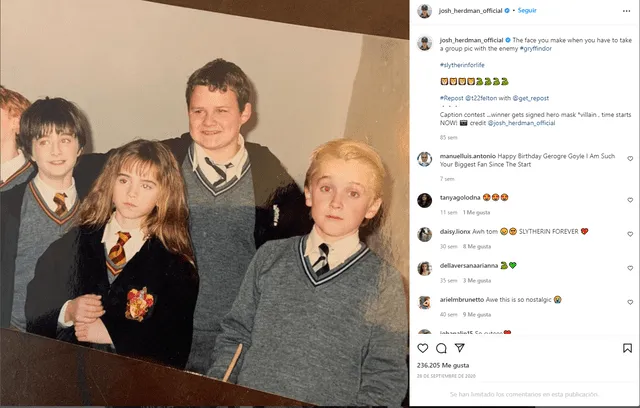 Josh Herdman trabajó junto a Daniel Radcliffe y Emma Watson en "Harry Potter". Foto: Instagram