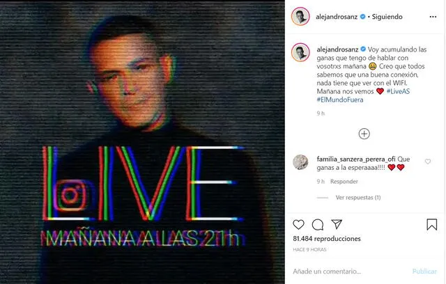Alejandro Sanz anunció su presentación mediante su cuenta de Instagram.