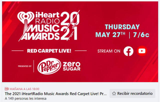 Ver en Facebook la premiación de BTS en los iHeartRadio Music Awards 2021. Foto: captura Facebook
