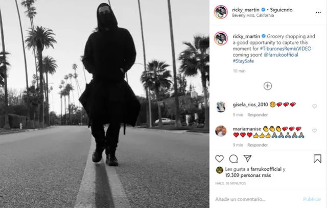La publicación de Ricky Martin en Instagram, con una imagen que llamó la atención de sus seguidores.