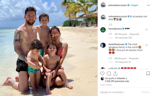 Antonella Rocuzzo se luce en bikini junto a Lionel Messi en playas del Caribe 