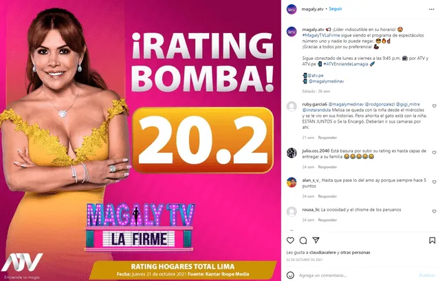Magaly TV superó los 20 puntos de rating tras el ampay de Melissa Paredes