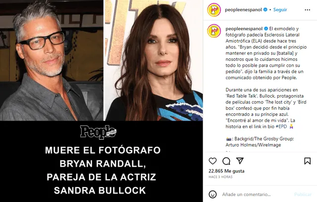 Muere Bryan Randall, novio de la famosa actriz Sandra Bullock, a los 57 ...