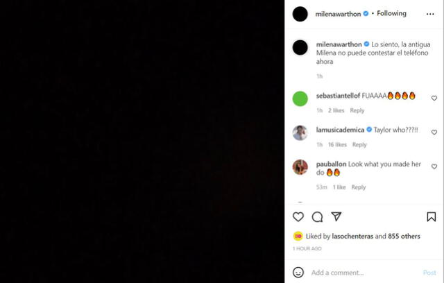 Milena Warthon publica cuadrado negro en Instagram. Foto: captura de Instagram