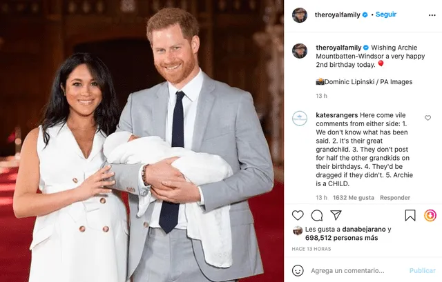 Familia Real saluda a Archie Mountbatten-Windsor en su cumpleaños