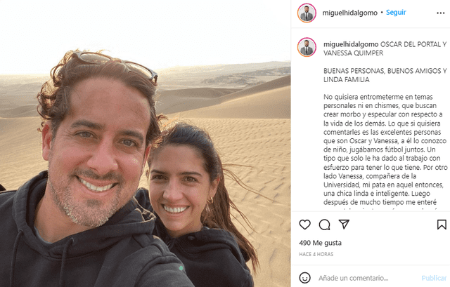 Expareja de Tilsa defiende la relación de Óscar del Portal y Vanessa Químper. Foto: Miguel Hidalgo/Instagram