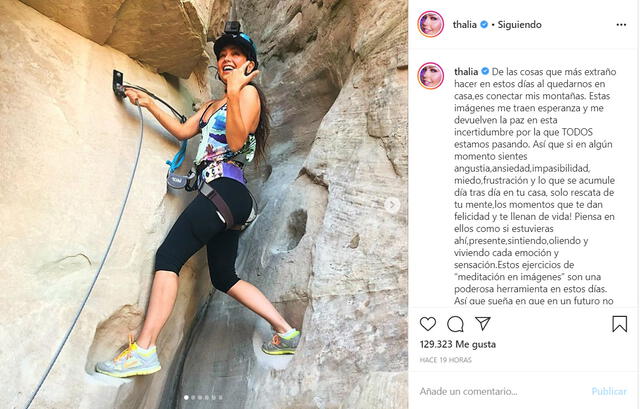 La publicación de Thalía en Instagram, declarando cuánto extraña escalar montañas.