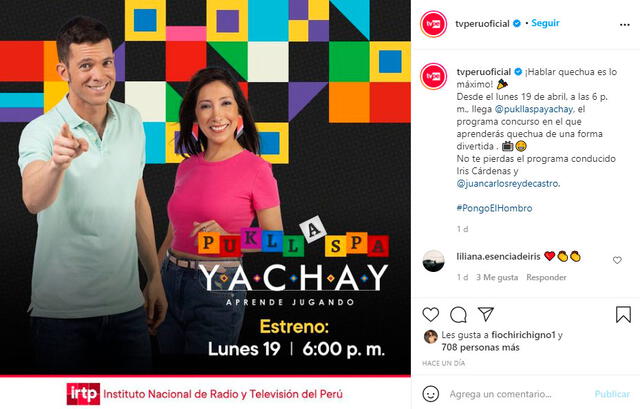 A través de sus redes sociales, TV Perú anunció el próximo estreno de su nuevo programa en quechua Pukllaspa Yachay. Foto: captura TV Perú Instagram