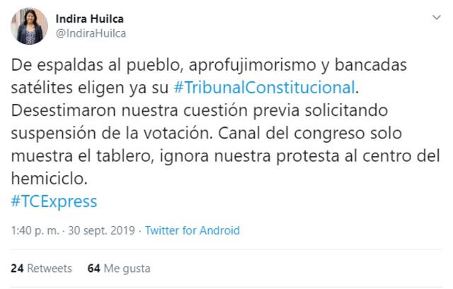Indira Huilca, moción de cuestión previa.