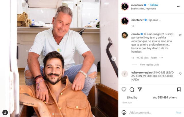 Ricardo Montaner posa junto a Camilo Echeverry. Foto: captura de Instagram