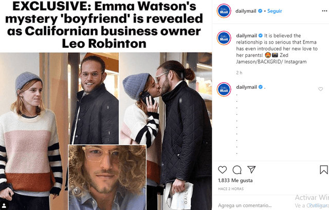 Leo Alexander Robinton fue el hombre que besó a Emma Watson.