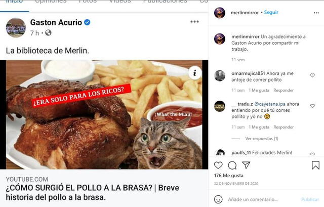 Entre el contenido que sube a Yotube destacó un video sobre la historia del pollo a la brasa, que fue compartido por Gastón Acurio. Foto: Instagram