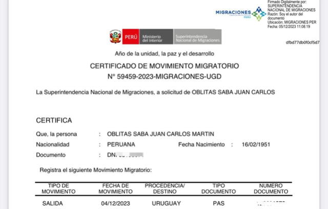Informe migratorio de Oblitas. Foto: Gustavo Peralta/X   