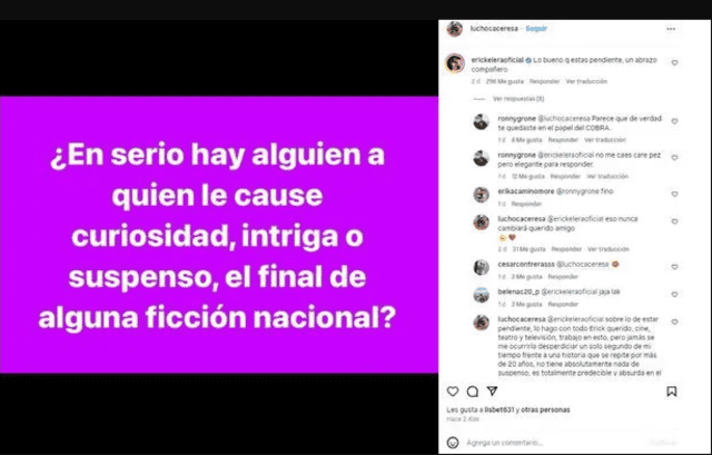 Lucho Cáceres arremetió contra el final de la temporada 10 de 'Al fondo hay sitio'. Foto: Instagram/Lucho Cáceres.   