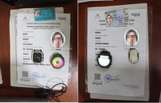 La PNP incautó los dispositivos tecnológicos que tenían los postulantes. Foto. UNT   