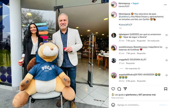 Ana María Orozco y Salvador del Solar en la PUCP. Foto: Instagram   