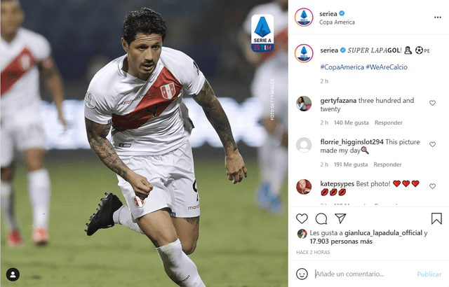 La Serie A resaltando el juego de Gianluca Lapadula ante Ecuador por la Copa América 2021. Foto: captura Instagram