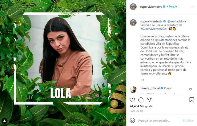 Lola es la undécima participante confirmada del programa. Foto: Supervivientes/Instagram