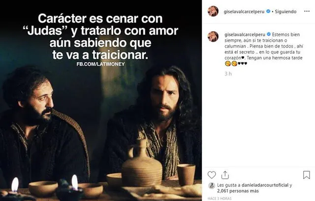 Gisela Valcárcel comparte polémico mensaje en Instagram