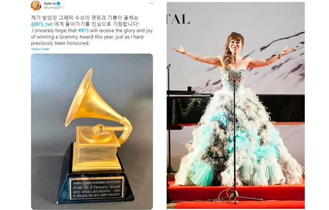Palabras de Sumi Jo para BTS, previo a los Grammy. Foto: Twitter
