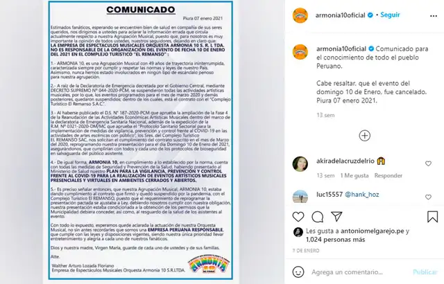Armonía 10 cancela su primer concierto presencial. Foto: Armonía 10 Instagram