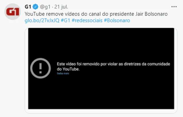YouTube elimina 15 videos de Jair Bolsonaro por desinformar sobre la COVID-19