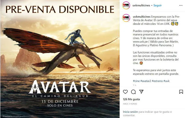UVk anunció el inicio de la preventa de "Avatar 2". Foto: UVK Instagram