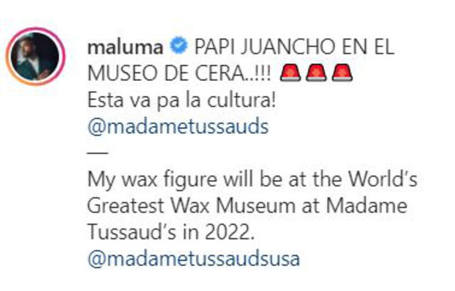 Publicación de Maluma  Foto: Instagram