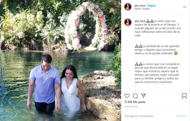 "Lo único que nos separa de la muerte es el tiempo", escribió Pia Inca, pareja del joven en el reality, en su cuenta de Instagram.