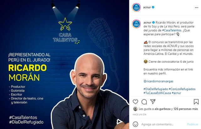 Ricardo Morán fue anunciado por ACNUR como nuevo jurado del concurso Casa Talentos. Foto: ACNUR Instagram