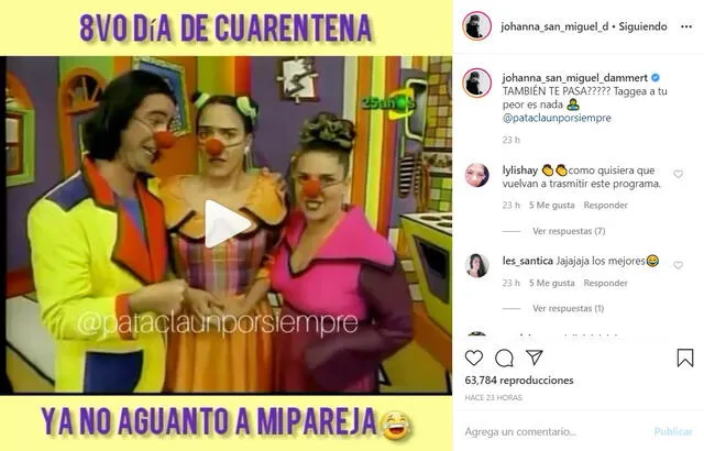Johanna San Miguel publica escena de Pataclaun en Instagram