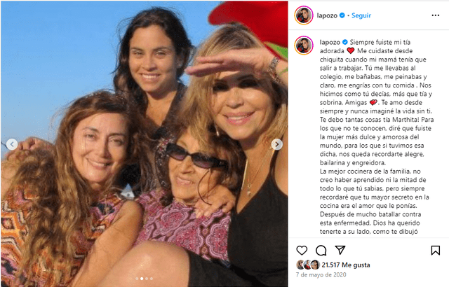 Ethel Pozo y su sentido mensaje a su tía. Foto: Instagram/Ethel Pozo   