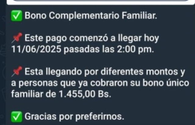 Anuncio del Bono Complementario Familiar de junio 2025. Foto: Canal Patria Digital Anuncio del Bono Complementario Familiar de junio 2025. Foto: Canal Patria Digital