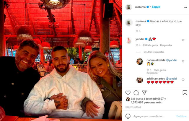 Maluma conmovió a sus seguidores al publicar una fotografía al lado de sus padres. Foto: Maluma Instagram