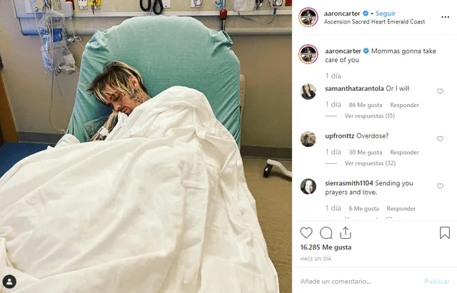 Aaron Carter internado emergencia por extrema delgadez