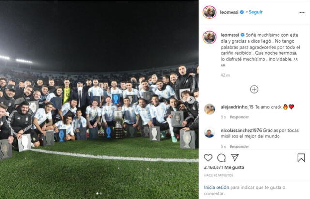 Post de Lionel Messi en su Instagram