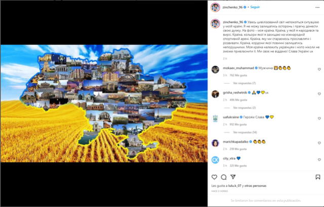 Pronunciamiento de Zinchenko en redes sociales. Foto: Instagram