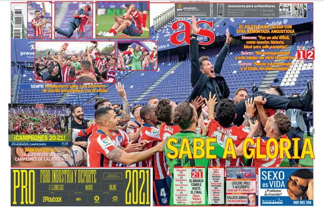 Portada del diario AS sobre el título del Atlético Madrid. Foto: difusión