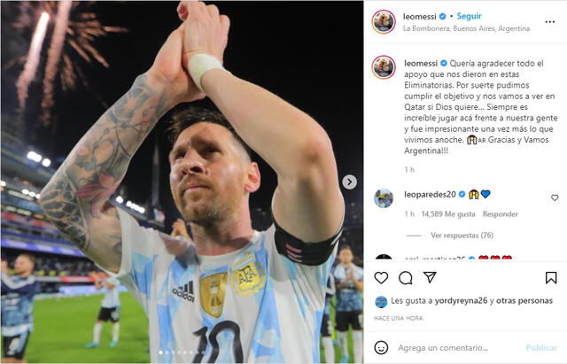 Mensaje de Lionel Messi. Foto: Instagram