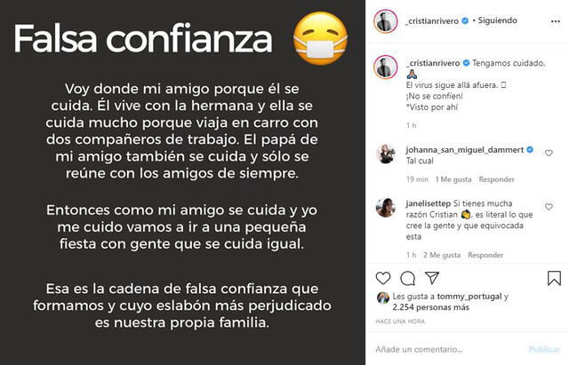 Cristian Rivero envia reflexivo mensaje sobre el coronavirus en Instagram