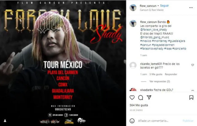 Faraón Love Shady anuncia conciertos en distintos lugares de México, entre ellos Cancún