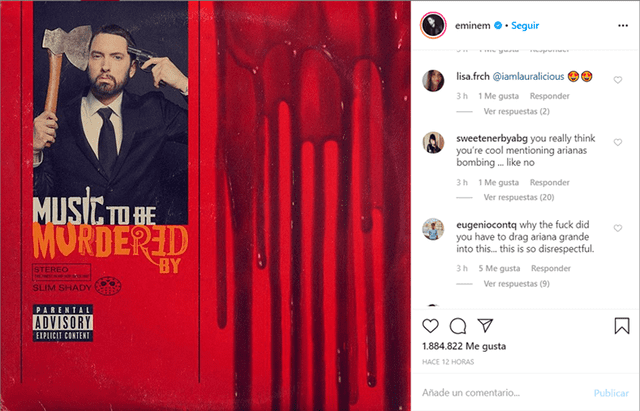 Eminem es criticado por canción en la que toca el tema del atentado en el concierto de Ariana Grande en Manchester. Foto: Instagram