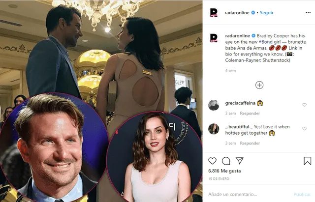 Radar Online difundió las "comprometedoras" fotos de Bradley Cooper y Ana de Armas.