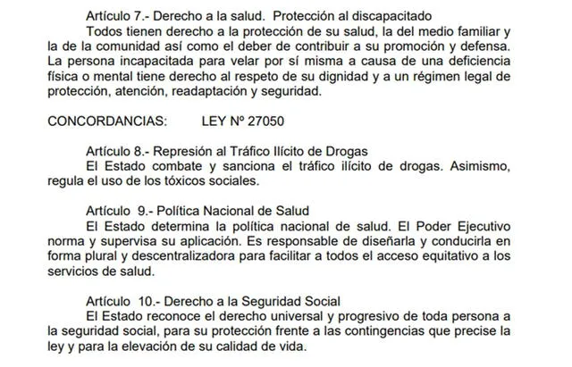 Los artículos 7°, 9° y 10° de la Constitución Política del Perú que avalan el carnet de vacunación.