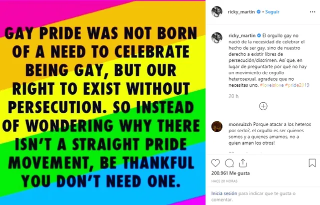 Ricky Martin envía poderoso mensaje en apoyo a la comunidad gay 