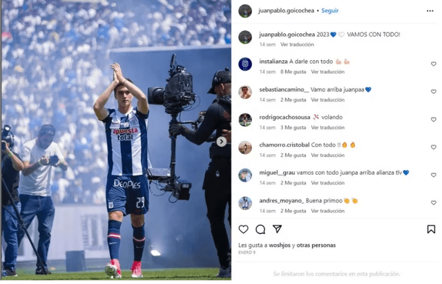  Jugadores de Alianza desactivan comentarios en redes. Foto: Instagram/ Juan Pablo Goicochea    