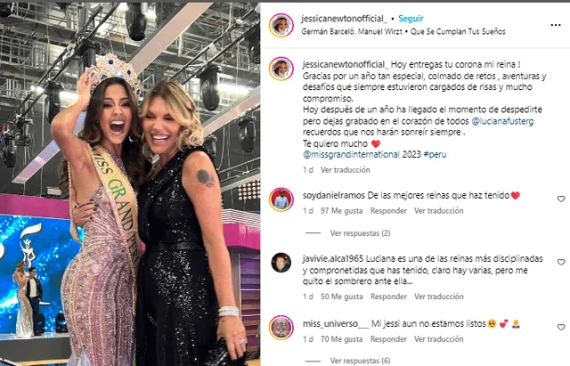  Jessica Newton agradece a Luciana Fuster. Foto: captura Instagram   