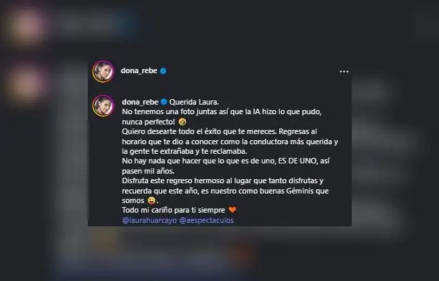 Mensaje de Rebeca Escribens. Foto: Captura Instagram   